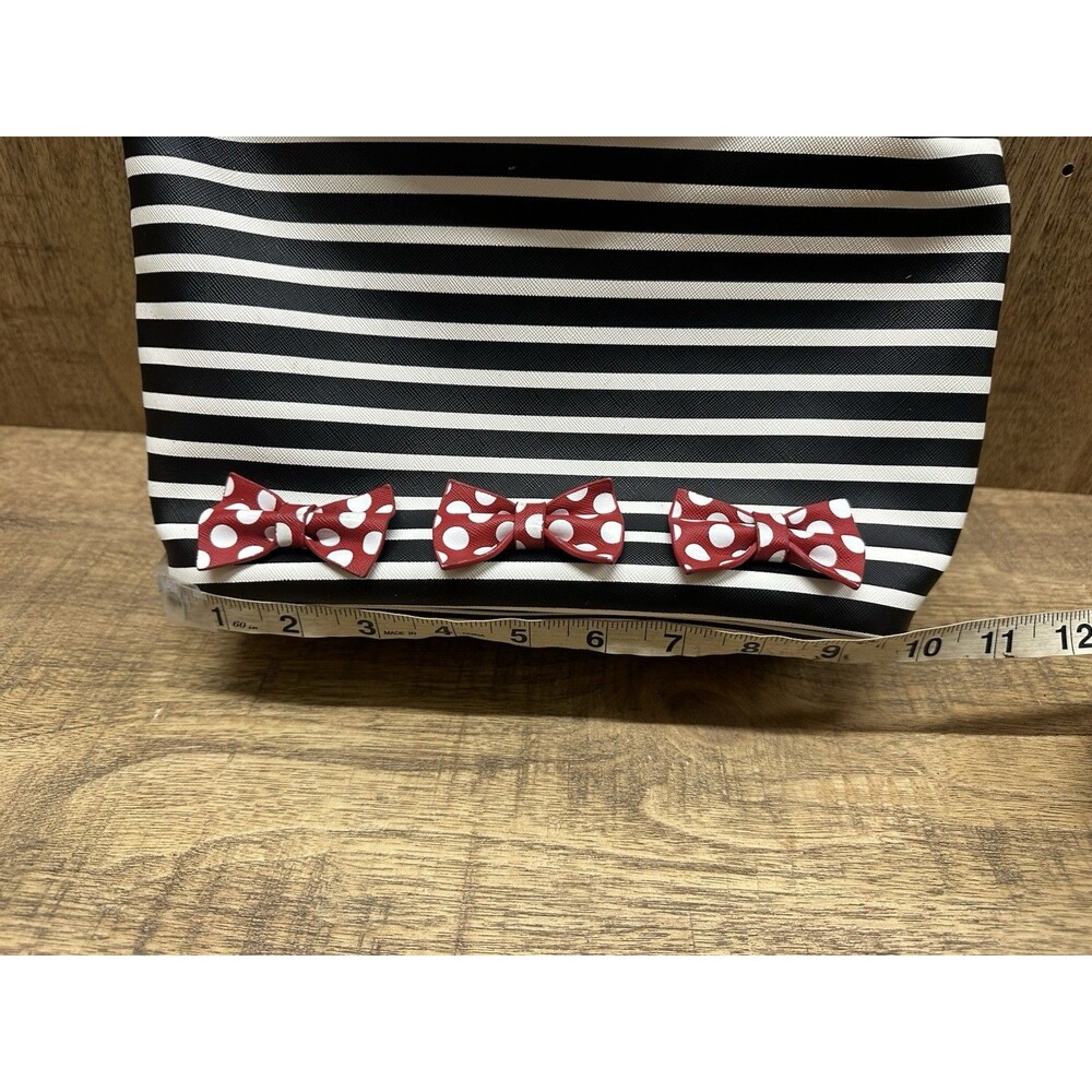 Disney Parks Paris Minnie Mouse black white stripe polkadot backpack - Picture 12 of 14
